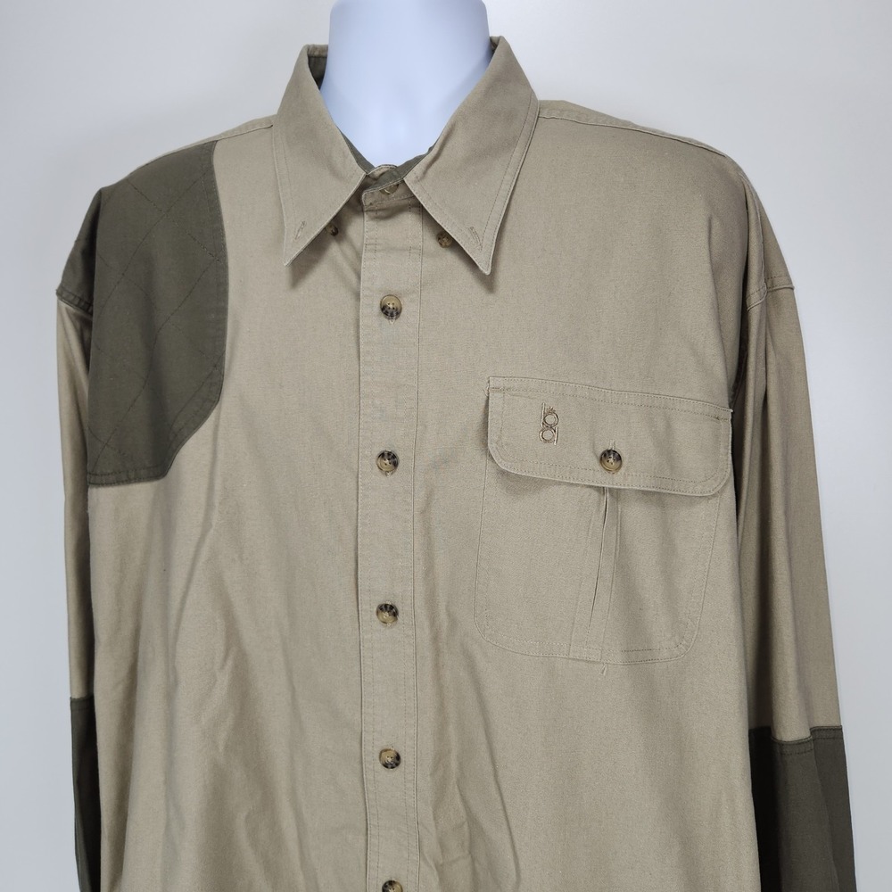 VTG Bob Allen Men's 3XL Padded Shoulder Tan Button Down Shooting Shirt Logo‎